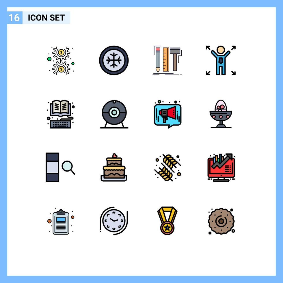 16 thematische Vektor-Flachfarben gefüllte Linien und editierbare Symbole von Tastaturbuch-Designer-Gelegenheitsgeschäften editierbare kreative Vektordesign-Elemente vektor