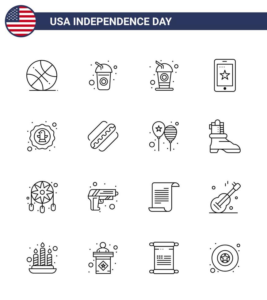 16 USA linje tecken oberoende dag firande symboler av Amerika Örn mobil firande amerikan redigerbar USA dag vektor design element