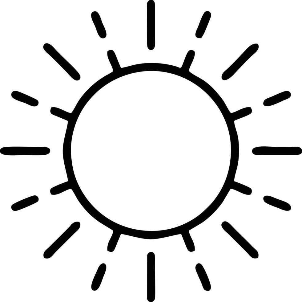 Sonnensymbol auf weißem Hintergrund, Illustration des Sonnensymbolsymbols in Schwarz auf weißem Hintergrund vektor