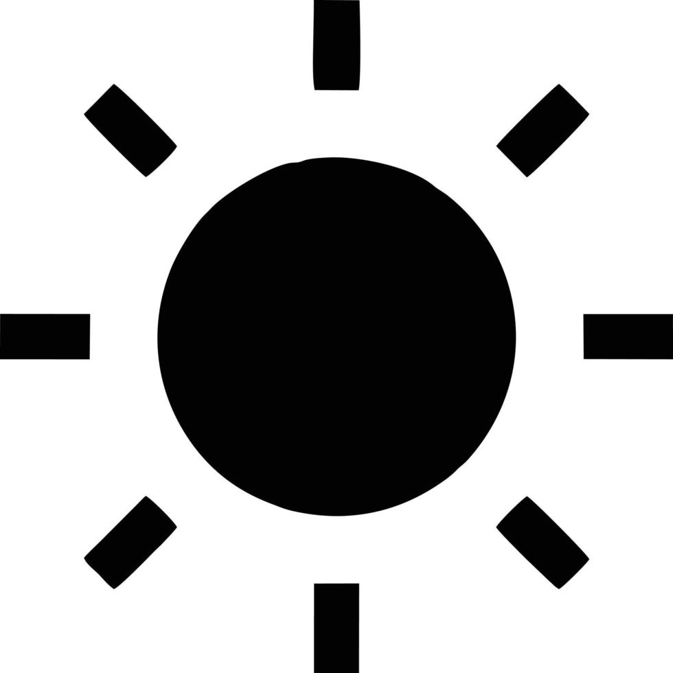 Sonnensymbol auf weißem Hintergrund, Illustration des Sonnensymbolsymbols in Schwarz auf weißem Hintergrund vektor