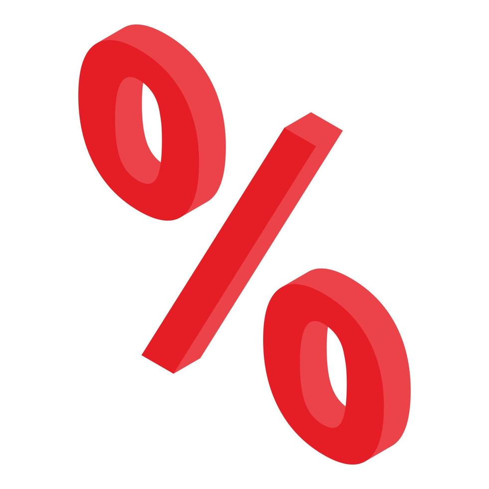 röd procent tecken ikon, isometrisk stil vektor