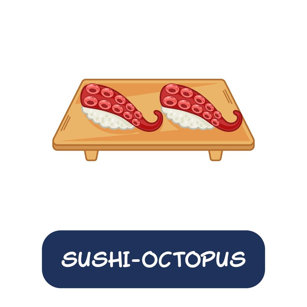Cartoon-Sushi-Oktopus, japanischer Lebensmittelvektor isoliert auf weißem Hintergrund vektor