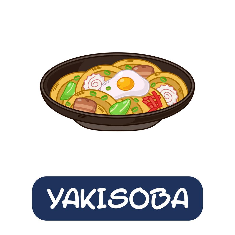 tecknad serie yakisoba, japansk mat vektor isolerat på vit bakgrund