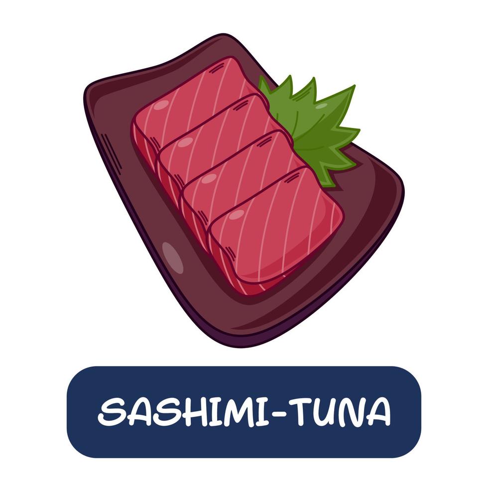 tecknad serie sashimi-tonfisk, japansk mat vektor isolerat på vit bakgrund