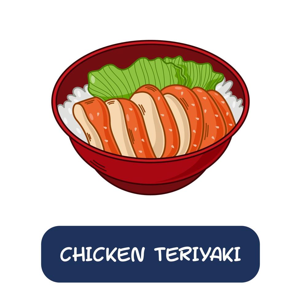 tecknad serie kyckling teriyaki, japansk mat vektor isolerat på vit bakgrund