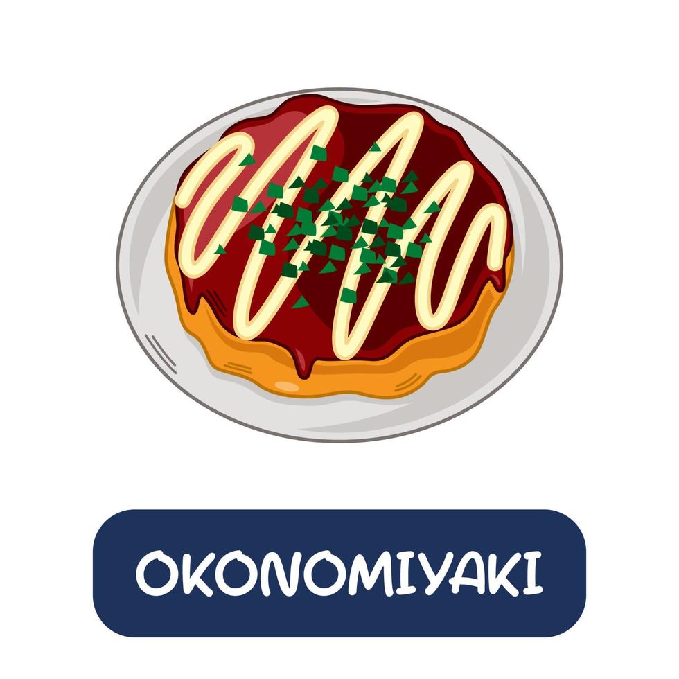 tecknad serie okonomiyaki, japansk mat vektor isolerat på vit bakgrund