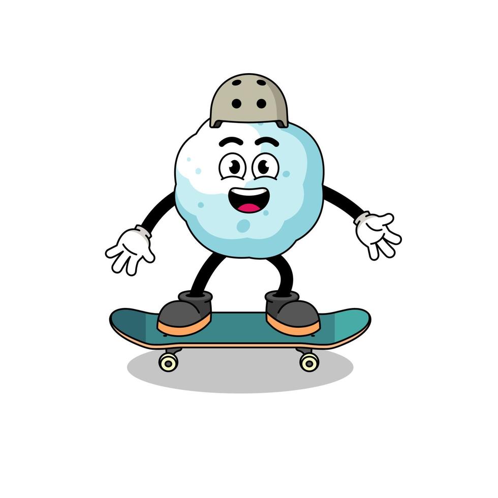 snöboll maskot spelar en skateboard vektor
