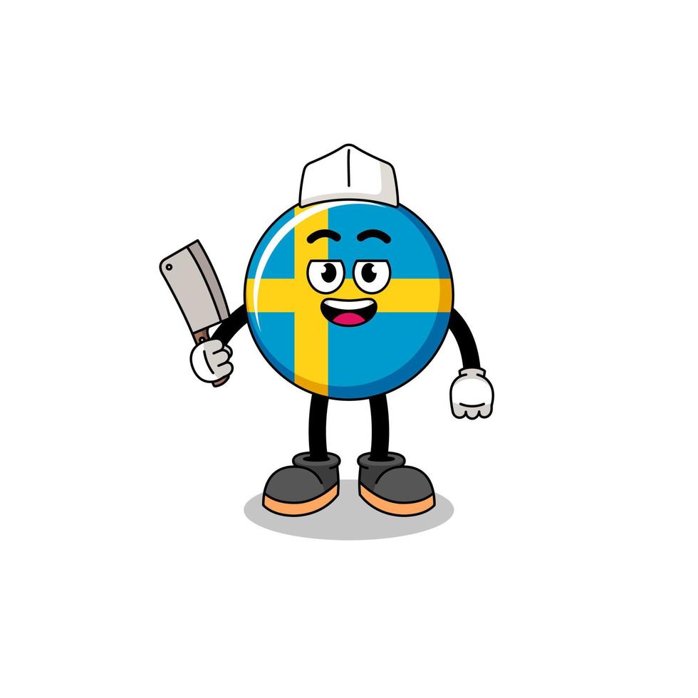 maskot av Sverige flagga som en slaktare vektor