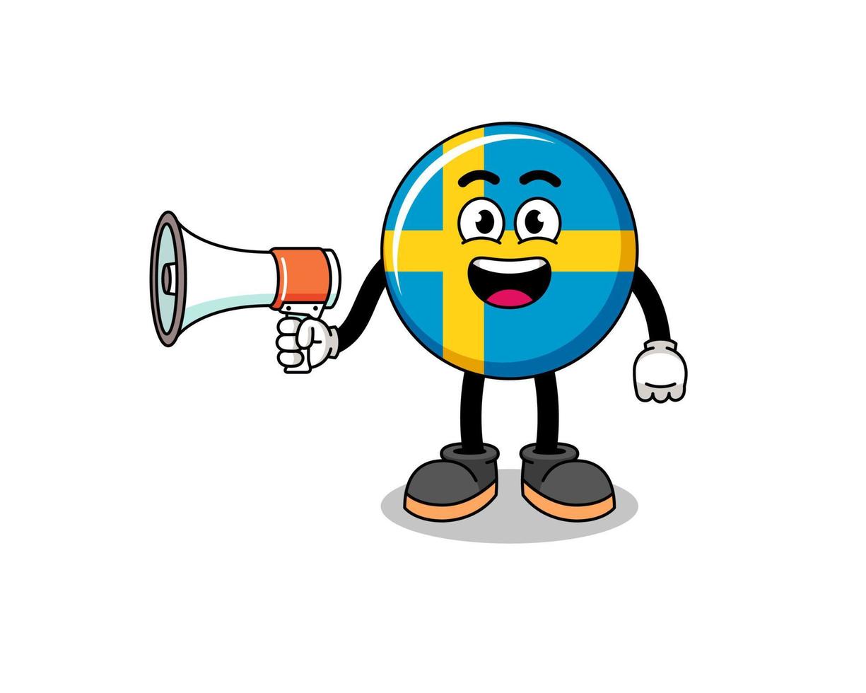 schweden flaggenkarikaturillustration, die megaphon hält vektor