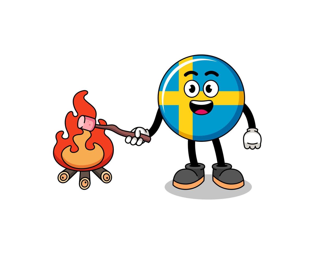 illustration av Sverige flagga brinnande en marshmallow vektor