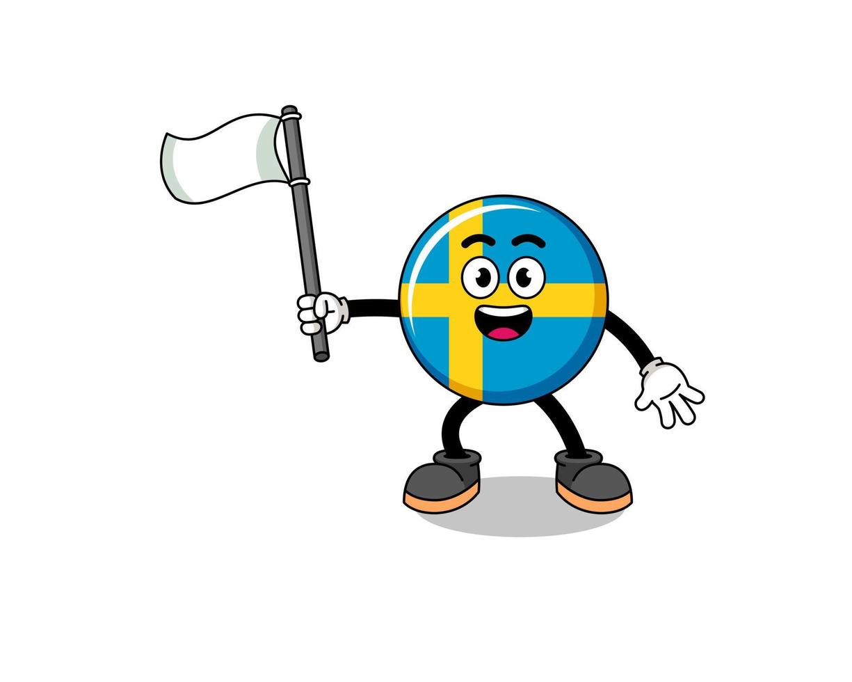 karikaturillustration der schweden-flagge, die eine weiße flagge hält vektor