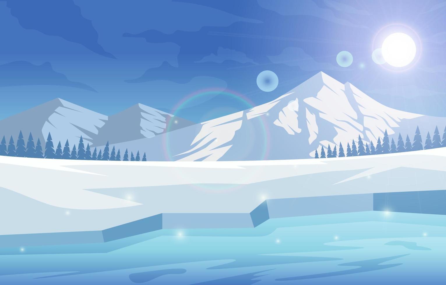 vinter- landskap med berg och sjö vektor