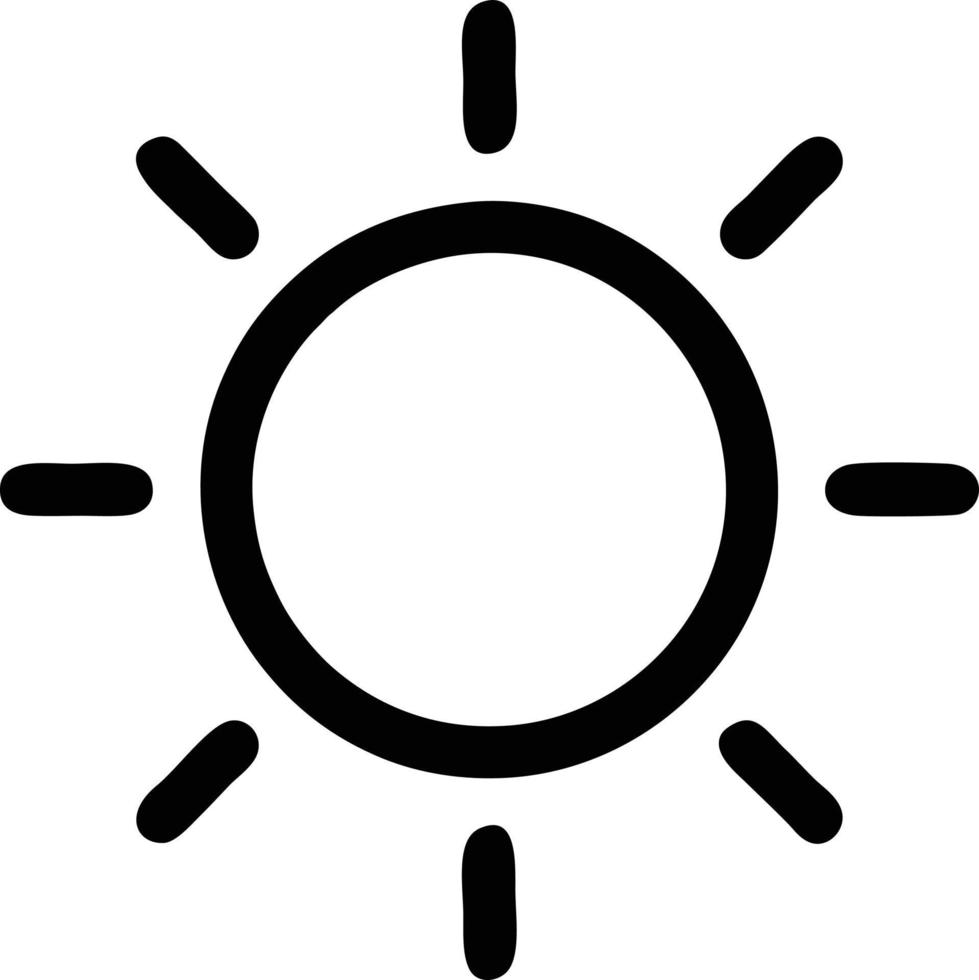 Sonnensymbol auf weißem Hintergrund, Illustration des Sonnensymbolsymbols in Schwarz auf weißem Hintergrund vektor