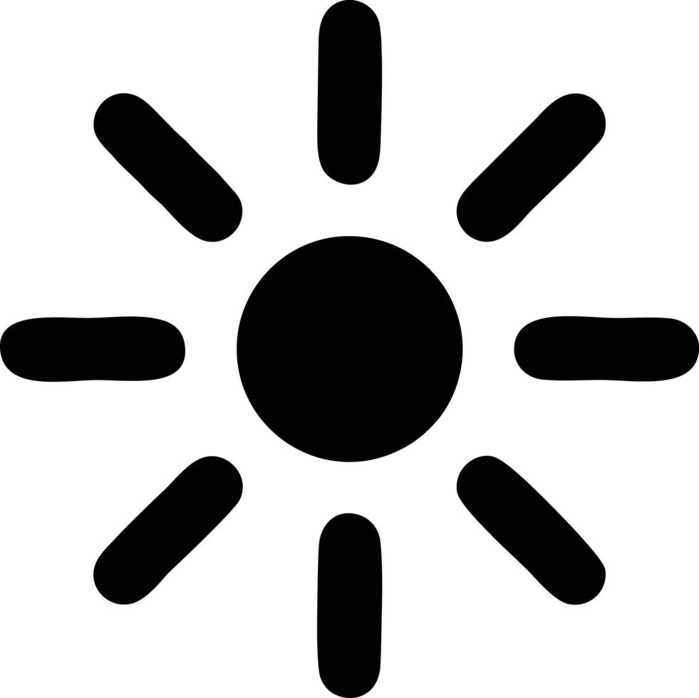 Sonnensymbol auf weißem Hintergrund, Illustration des Sonnensymbolsymbols in Schwarz auf weißem Hintergrund vektor