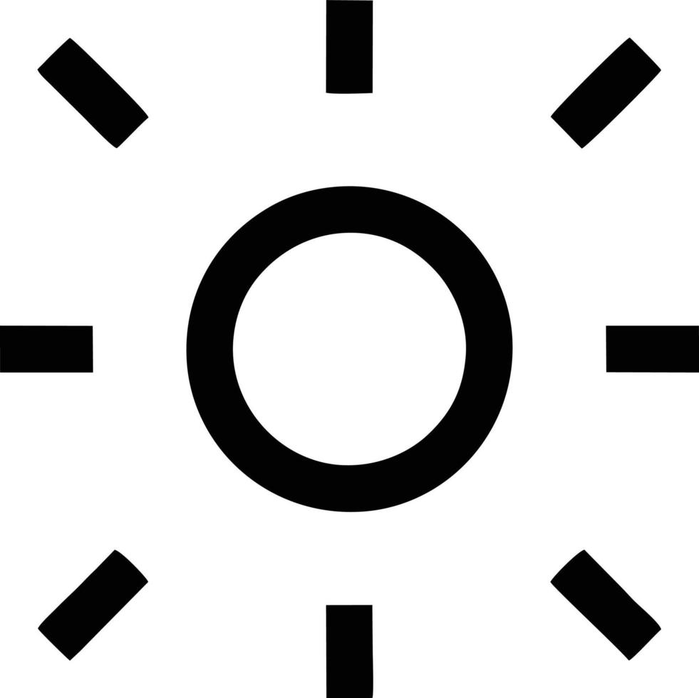 Sonnensymbol auf weißem Hintergrund, Illustration des Sonnensymbolsymbols in Schwarz auf weißem Hintergrund vektor