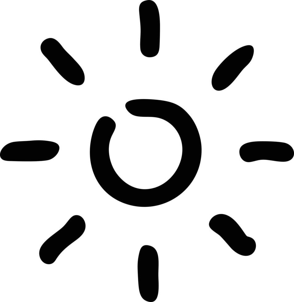 Sonnensymbol auf weißem Hintergrund, Illustration des Sonnensymbolsymbols in Schwarz auf weißem Hintergrund vektor