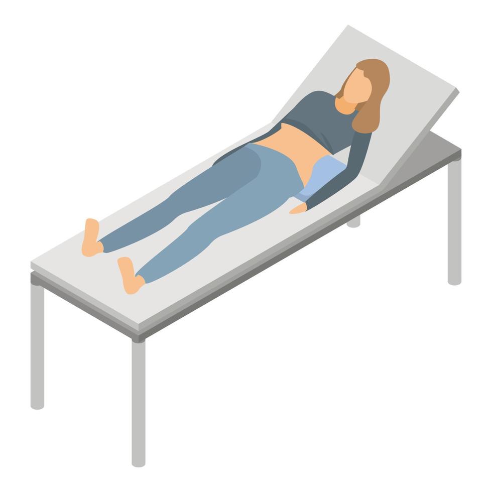 kvinna säng sjukhus ikon, isometrisk stil vektor