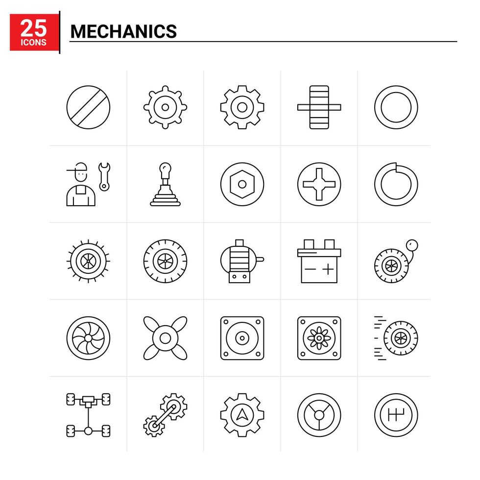 25 mekanik ikon uppsättning vektor bakgrund
