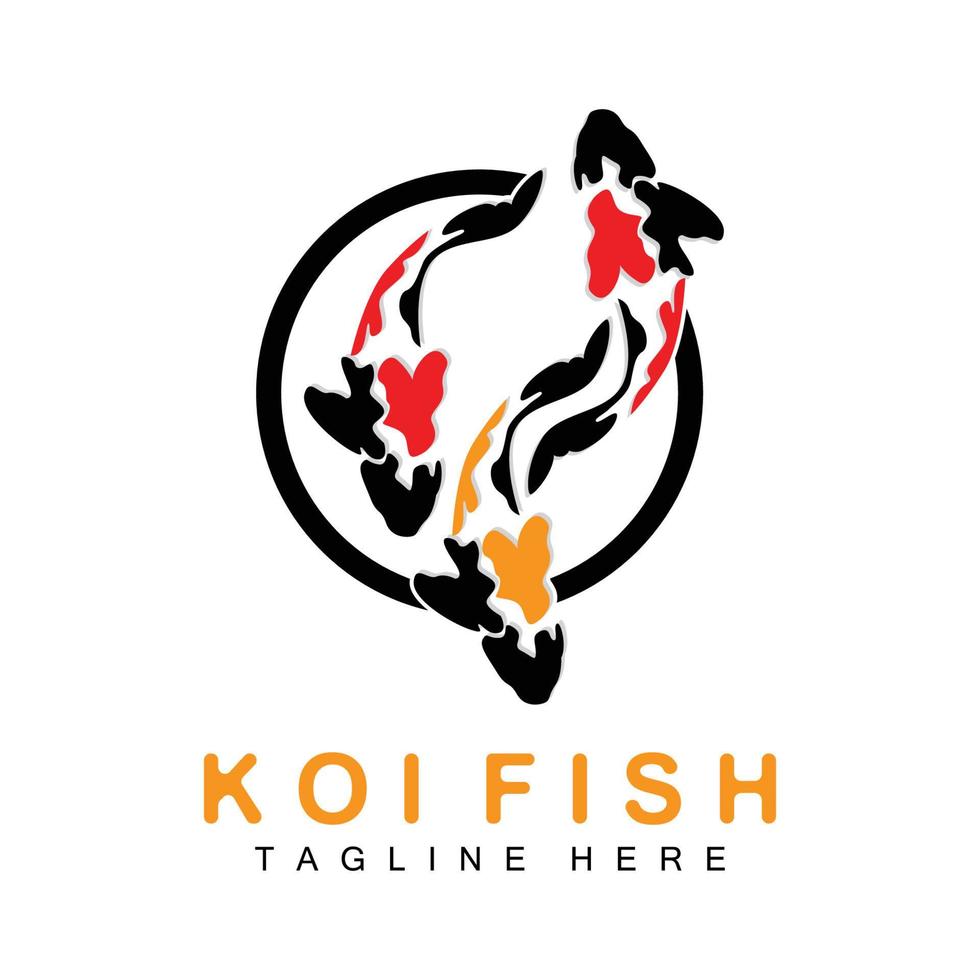 Koi-Fisch-Logo-Design, chinesischer Glücks- und Triumph-Zierfischvektor, Firmenmarke Goldfisch-Symbol vektor