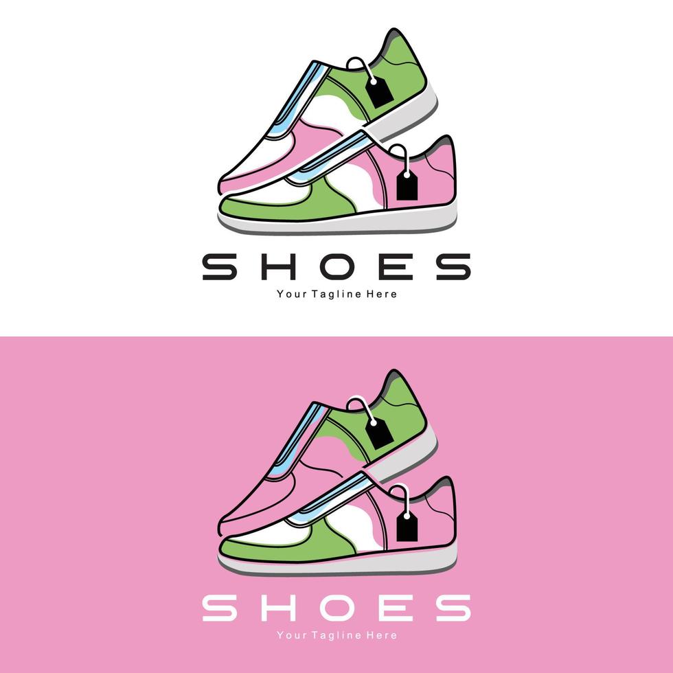 sneakers sko logotypdesign, vektorillustration av trendiga ungdomsskor, enkelt funky koncept vektor