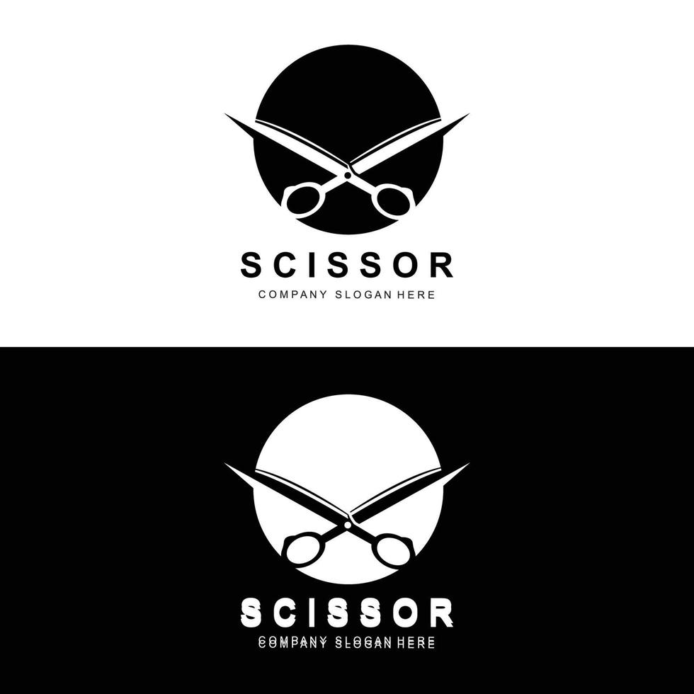 Scheren-Logo-Design, Vektorillustration-Schneidwerkzeug-Symbol-Aufkleber-Banner und Friseur-Firmenmarke vektor