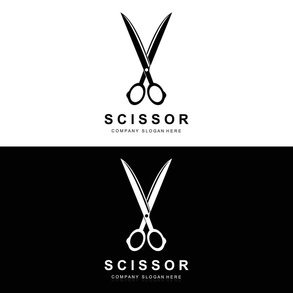 Scheren-Logo-Design, Vektorillustration-Schneidwerkzeug-Symbol-Aufkleber-Banner und Friseur-Firmenmarke vektor
