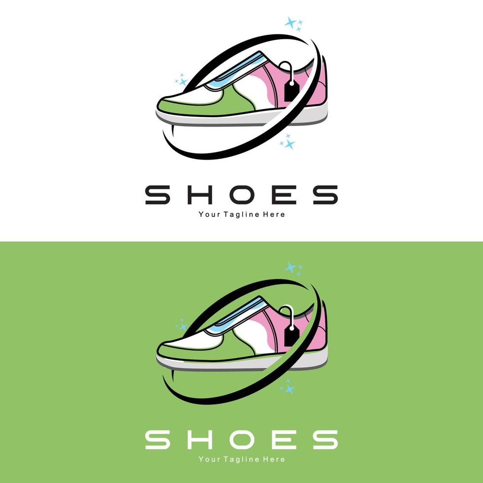 sneakers sko logotypdesign, vektorillustration av trendiga ungdomsskor, enkelt funky koncept vektor