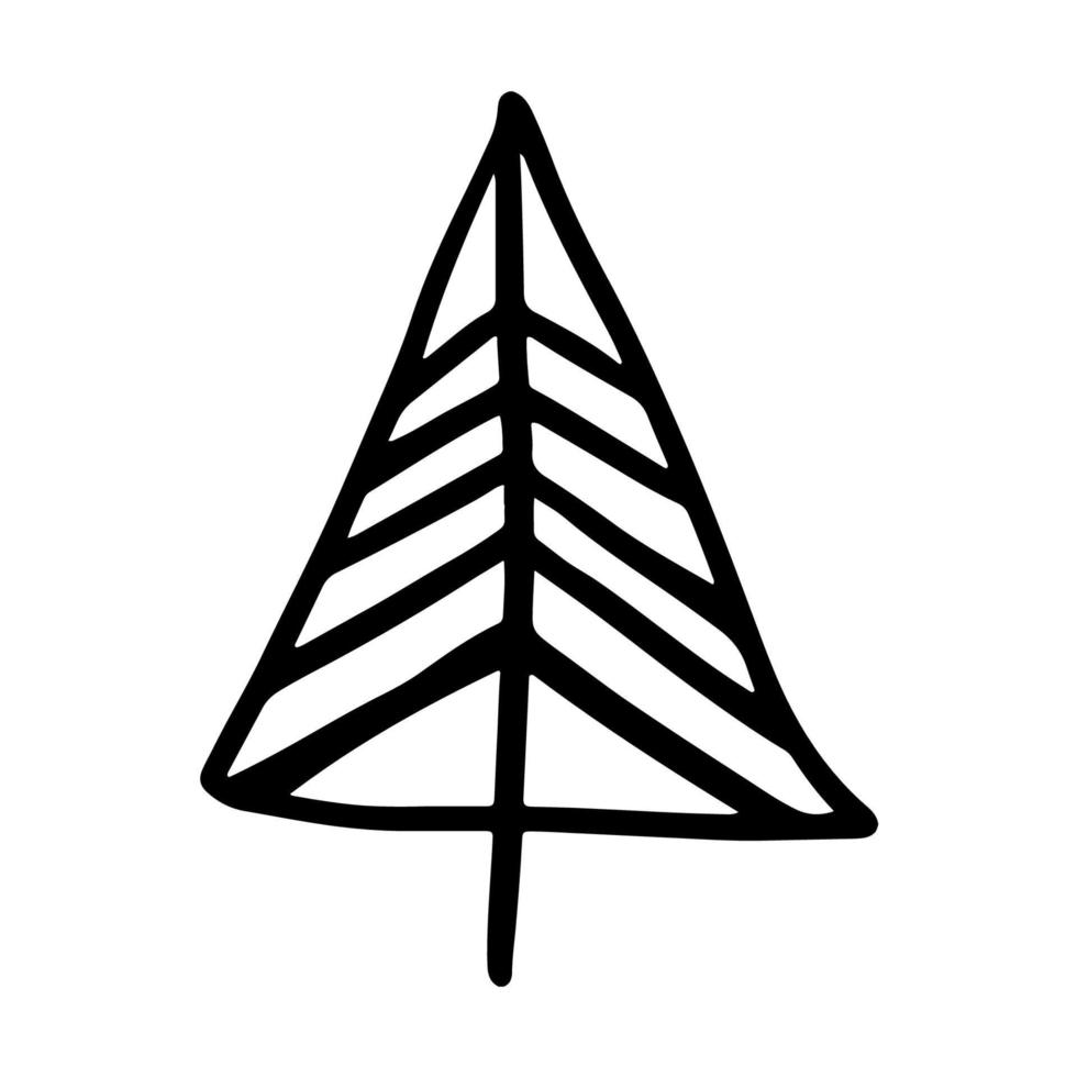 jul träd i klotter stil. Lycklig ny år. hand dragen skiss av en jul träd. vektor illustration. isolerat på en vit bakgrund. illustration för grafik, hemsida, logotyp, ikoner, vykort