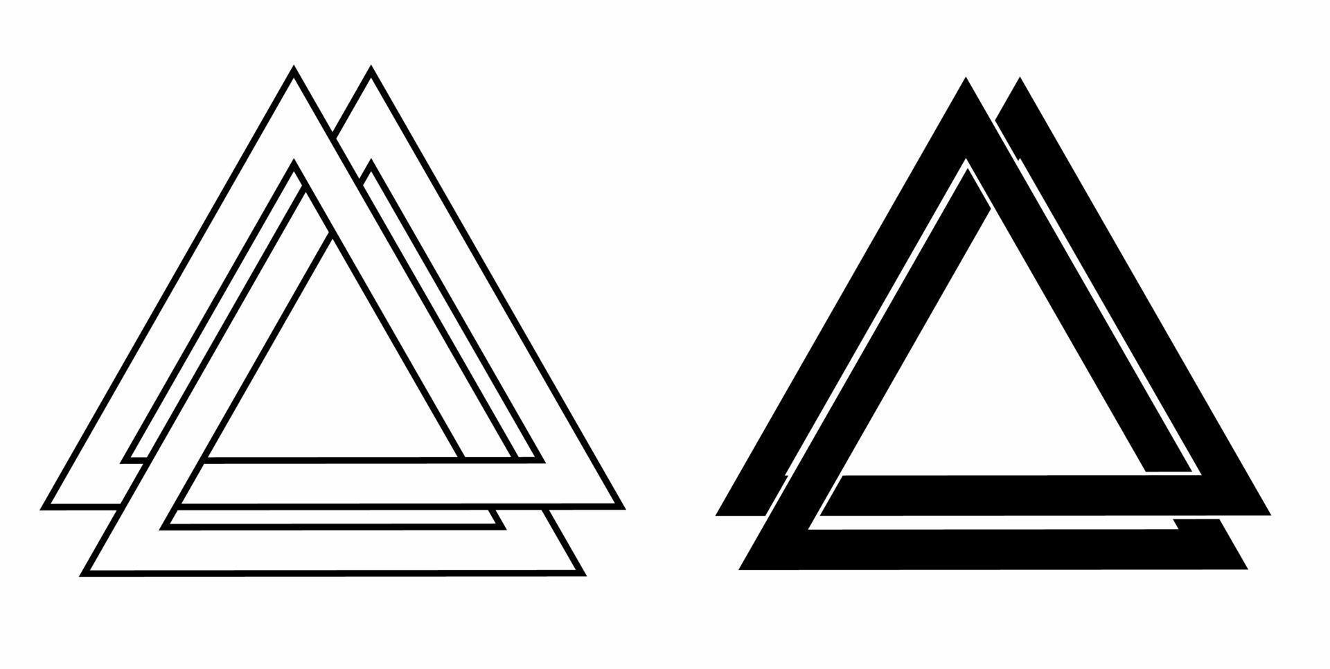 Umrissschattenbild verknüpfter Dreiecksatz lokalisiert auf weißem Hintergrund vektor