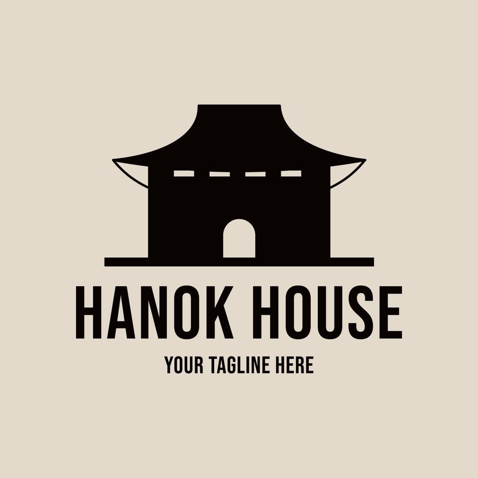 hanok house vintage logo illustration design, traditionelles koreanisches architekturlogokonzept vektor