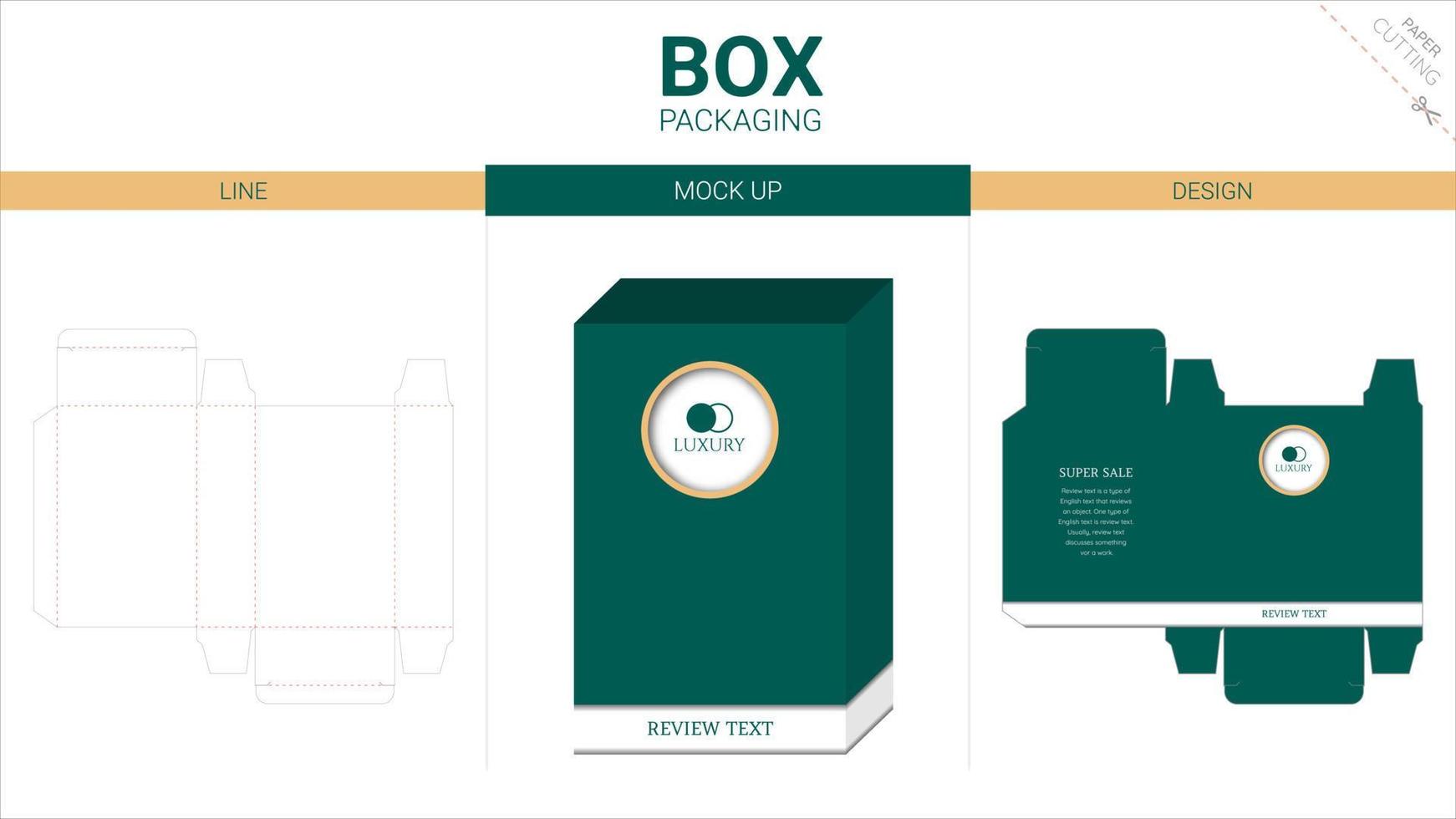 box förpackning och mockup stansad mall vektor