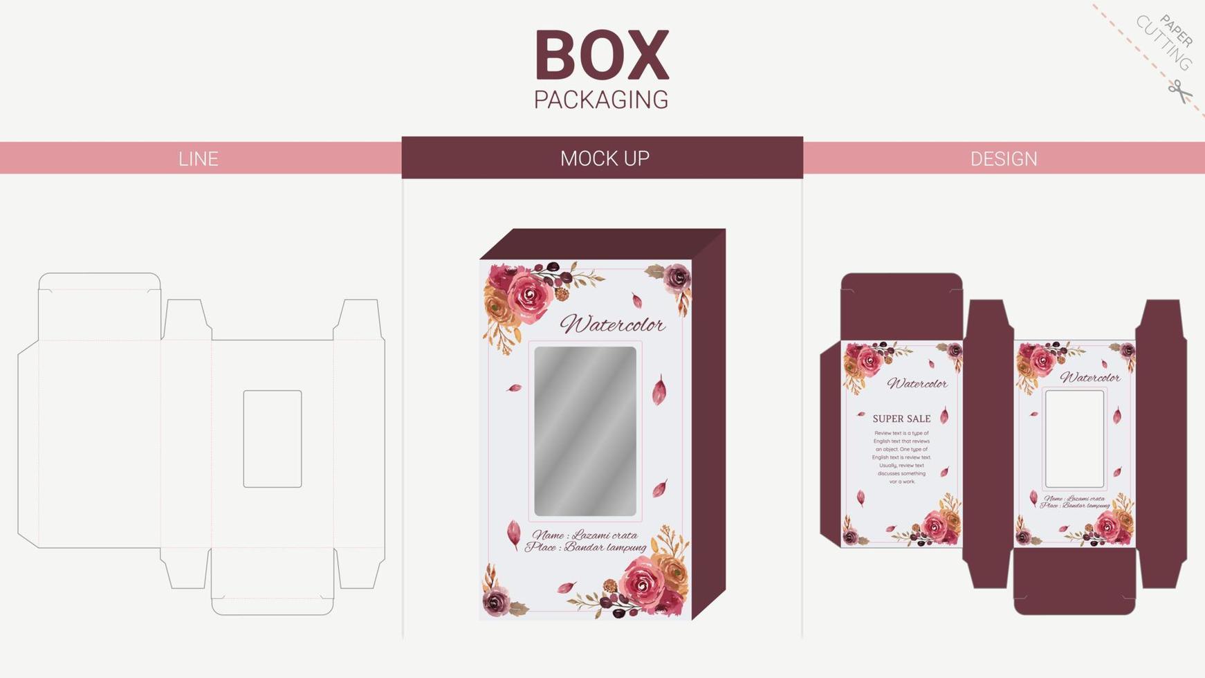 Kartonverpackung und Mockup-Stanzschablone vektor