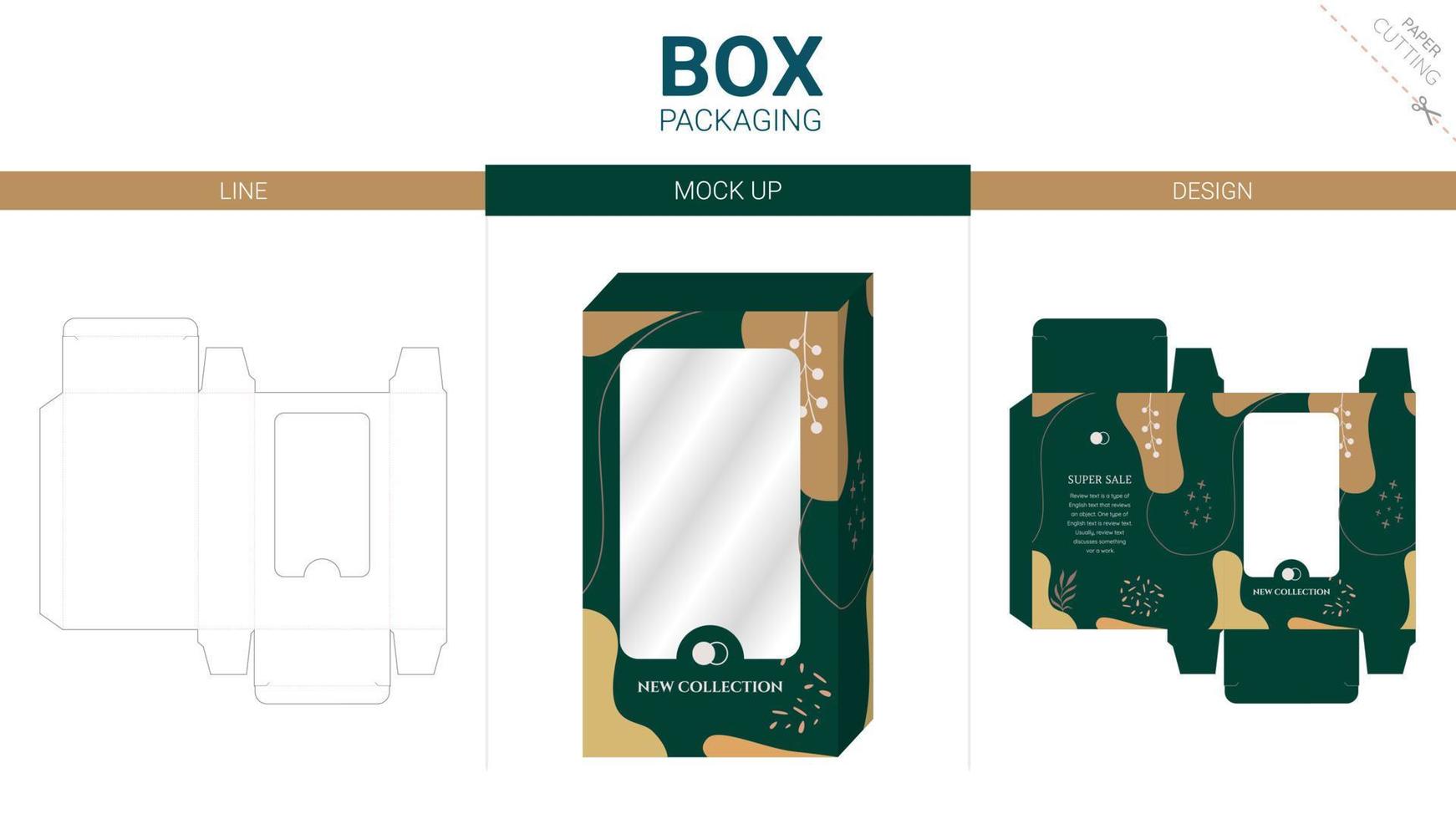 box förpackning och mockup stansad mall vektor