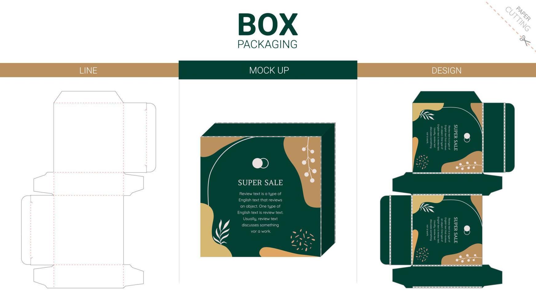 box förpackning och mockup stansad mall vektor