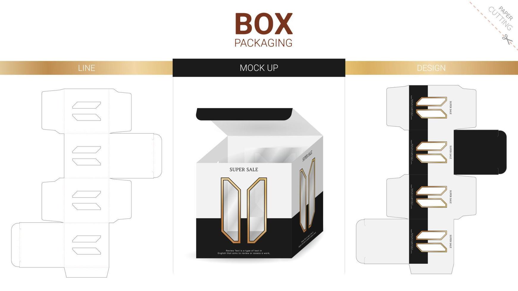 box förpackning och mockup stansad mall vektor