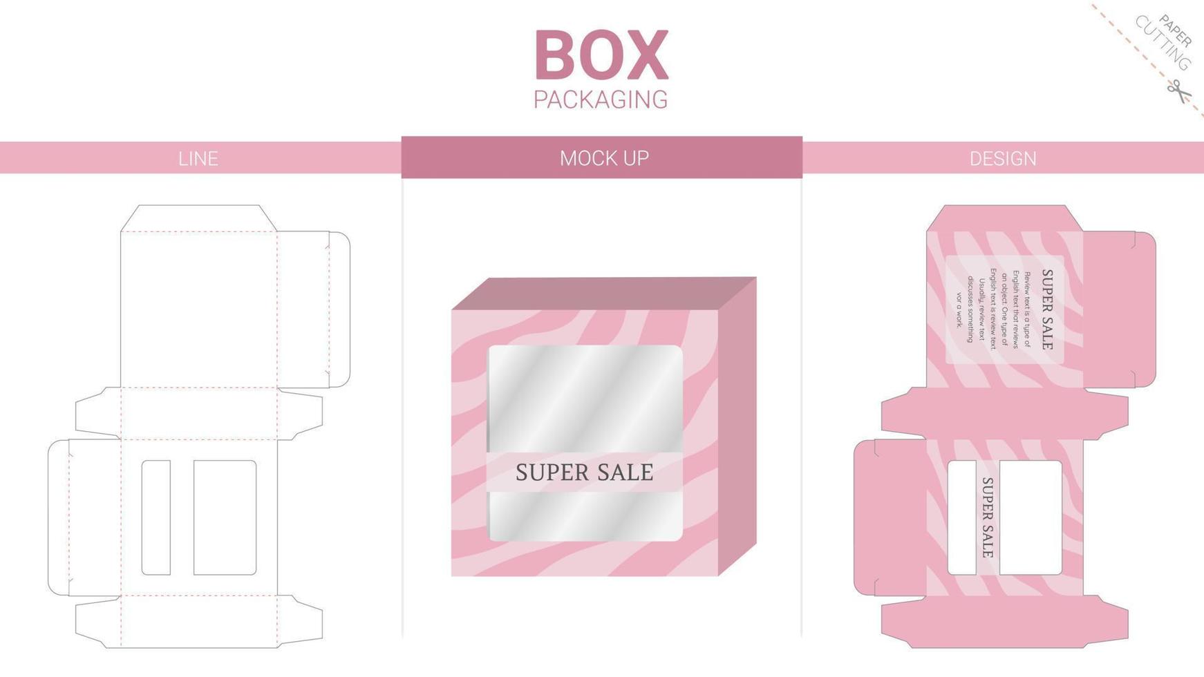 box förpackning och mockup stansad mall vektor