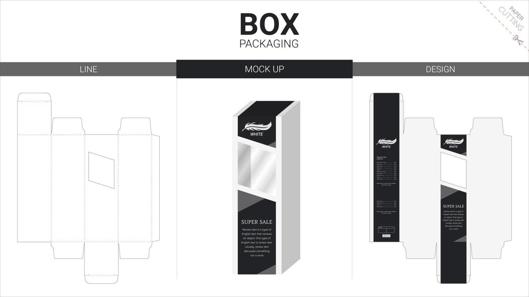 box förpackning och mockup stansad mall vektor