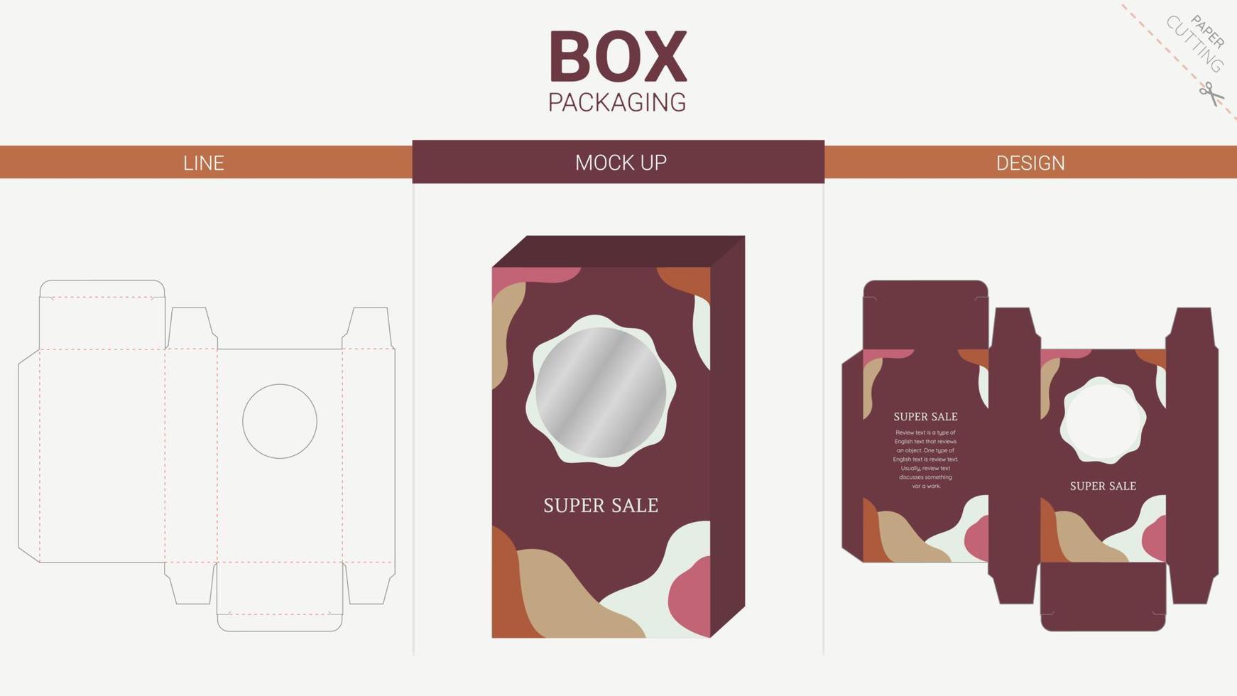 box förpackning och mockup stansad mall vektor