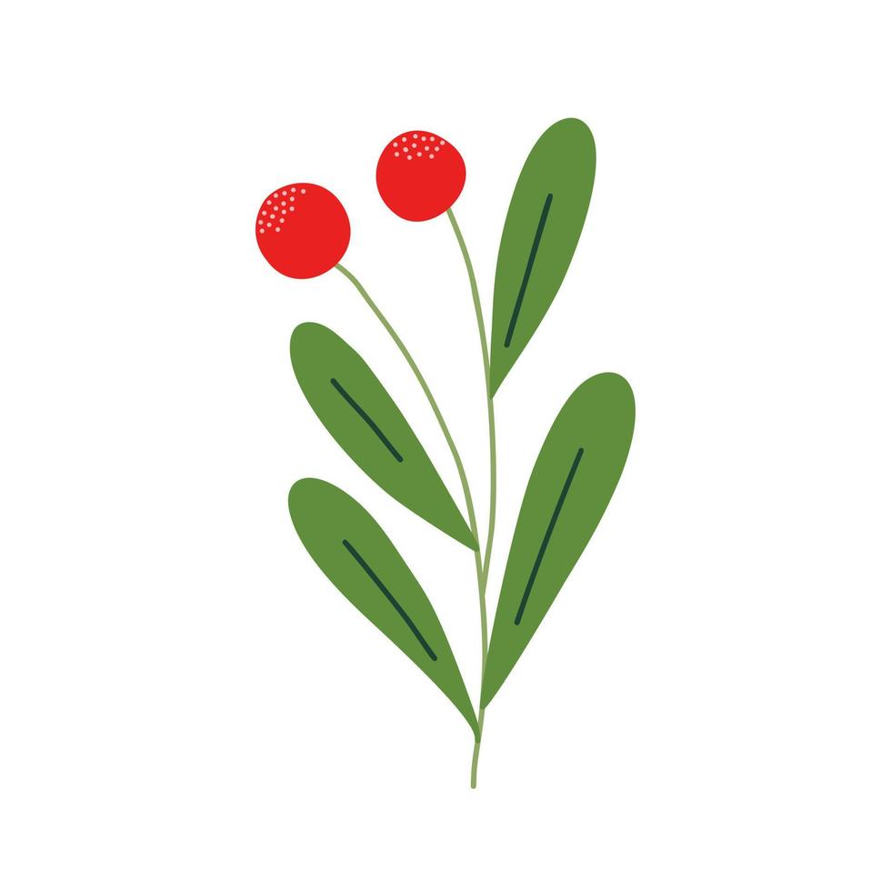 jul växt, dekorativ gren med löv, röd bär för Hem dekor, festlig Semester arrangemang, vektor illustration för säsong- hälsning kort, inbjudan, baner