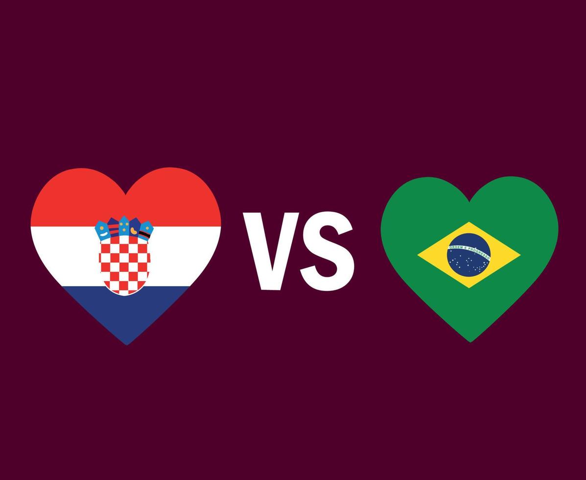 kroatien und brasilien flagge herz symbol design lateinamerika und europa fußball finale vektor lateinamerikanische und europäische länder fußballmannschaften illustration