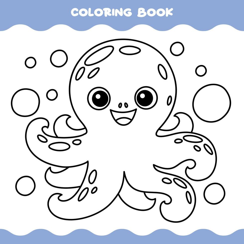 färg sida med tecknad serie bläckfisk vektor