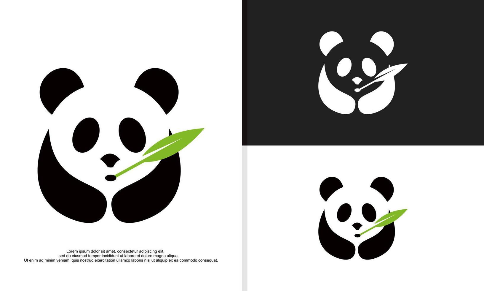 Logoillustration Vektorgrafik des süßen Pandas, der Bambusblätter isst. vektor