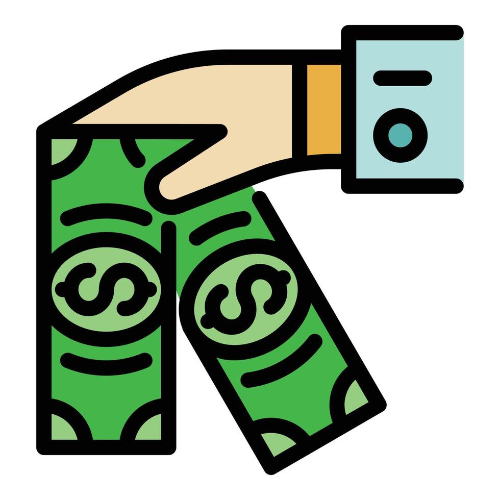 kontanter i hand ikon Färg översikt vektor
