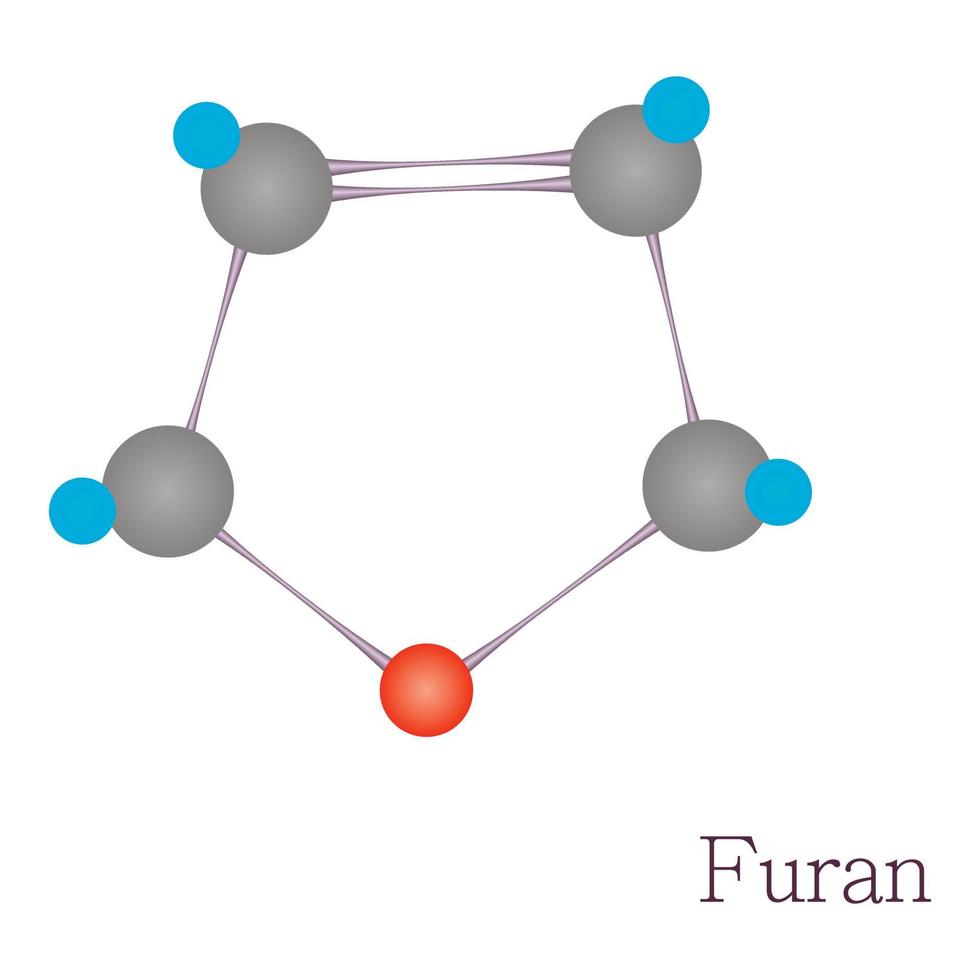 furan 3d molekyl kemisk vetenskap, tecknad serie stil vektor