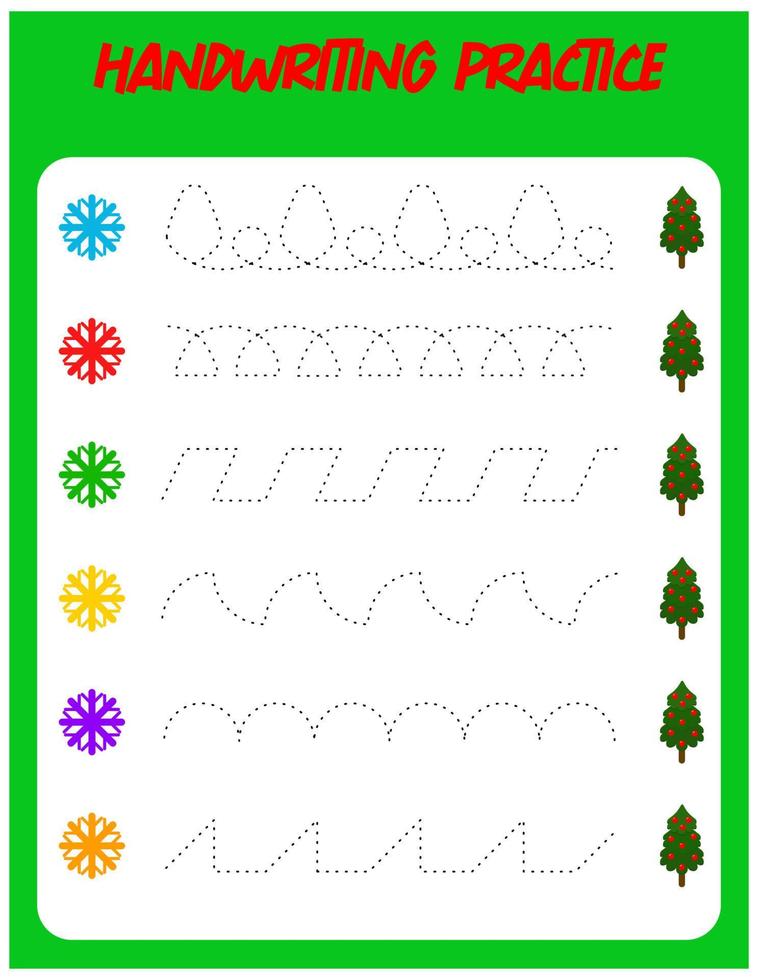 verfolgungslinien mit schneeflocke und weihnachtsbaum. Handschriftübung für Kinder. Feinmotorik üben. Lernspiel für Kinder im Vorschulalter. Vektor-Illustration. vektor