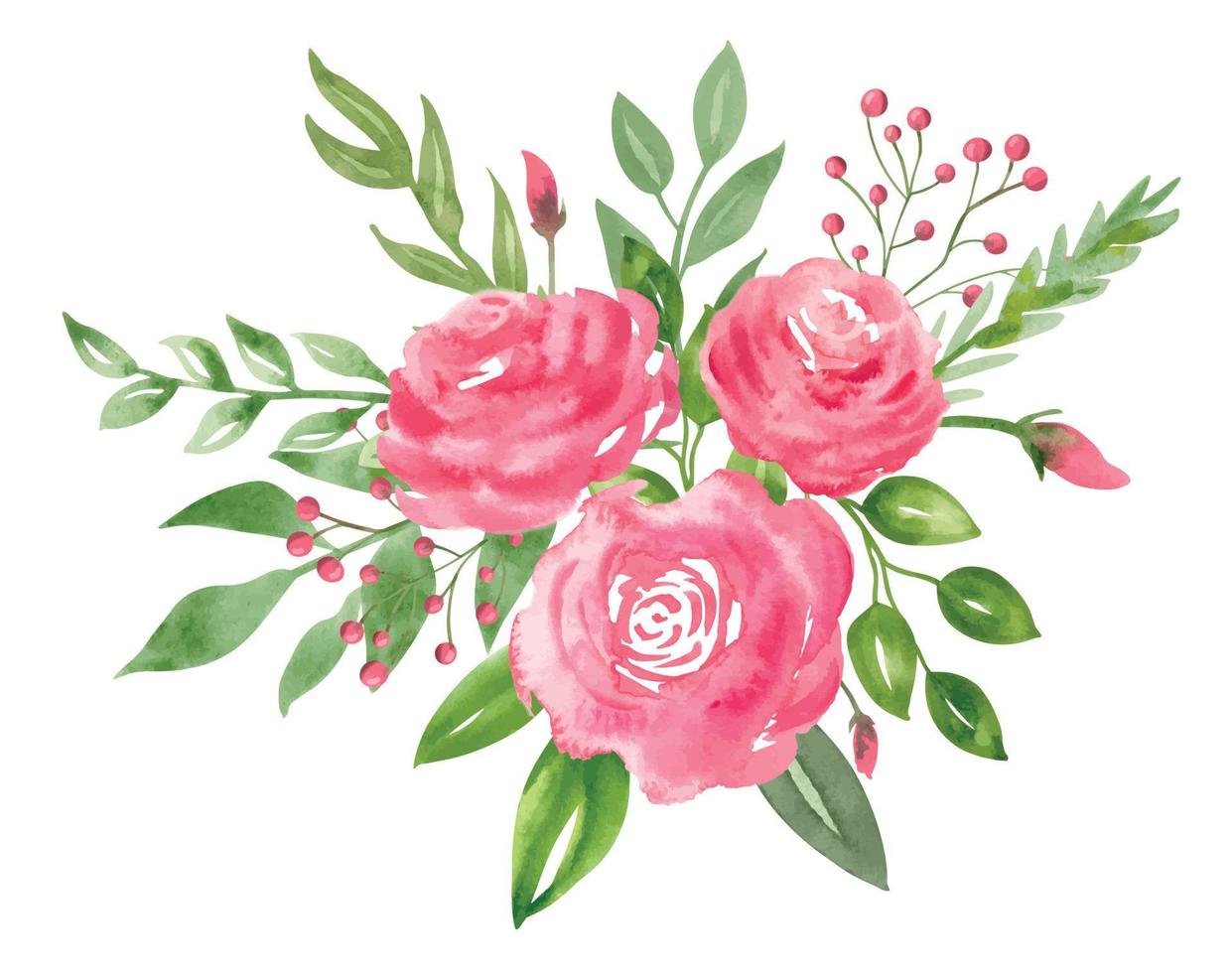 vattenfärg abstrakt bukett med rosa ro och grön löv. hand dragen blommig illustration för hälsning kort eller inbjudningar på isolerat bakgrund i årgång stil. botanisk dekorativ sammansättning vektor