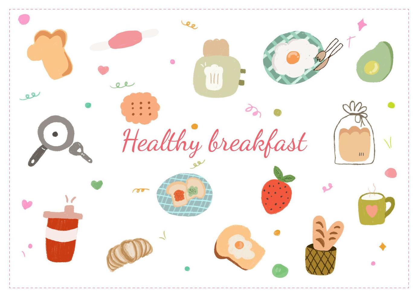 Doodle-Illustration von Zutaten für ein gesundes Frühstück, handgezeichnet vektor
