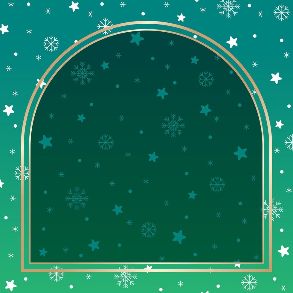 süß frohe weihnachten weihnachtsmann winter schnee schneeflocke schneemann konfetti dekorativ quadrat postkarte plakat banner grün gold hintergrund kopie raum bogen vorlage umrandung rahmen für weihnachten werbung vektor