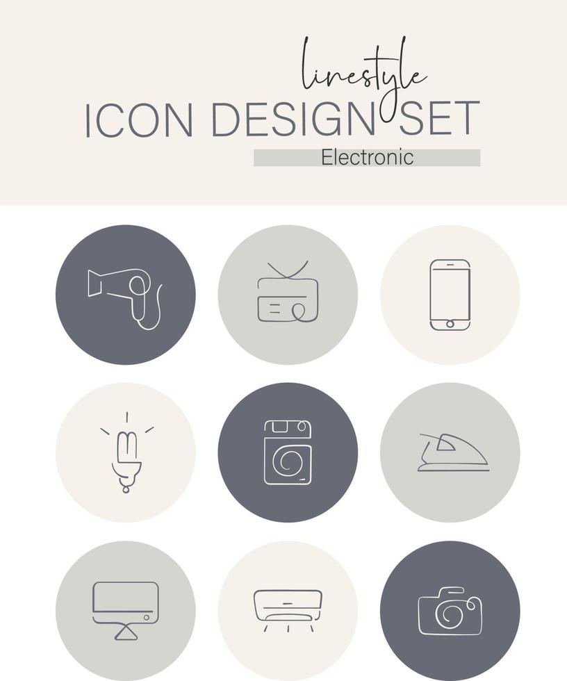 Linestyle-Icon-Design-Set elektronisch vektor