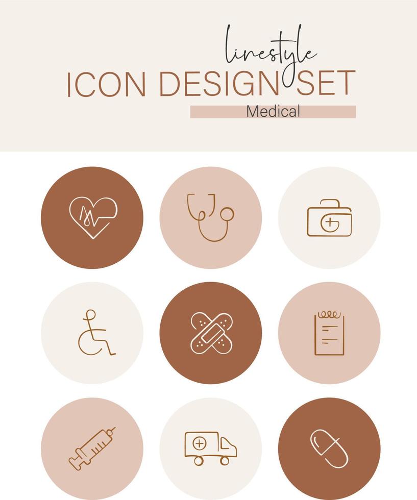 Linestyle-Icon-Design-Set medizinisch vektor